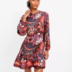 LOFT Paisley Floral Long Sleeve Mini Dress – Size 18 NEW